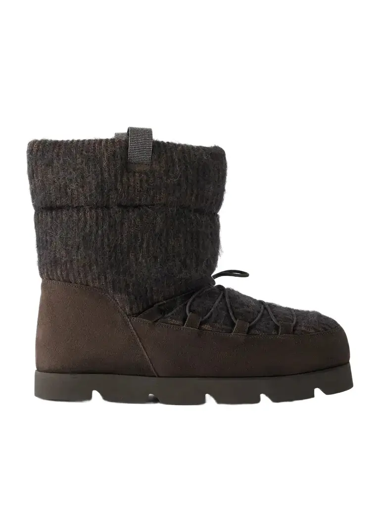 Brunello Cucinelli Monili-embellished Suede-trimmed Brushed Cashmere Ankle Boots