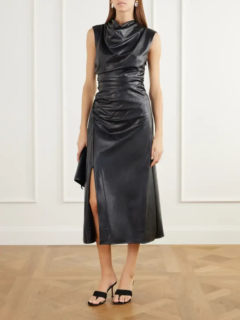 Simkhai Burke Draped Glossed Midi Dress | Thumbnail 2 Simkhai Burke Draped Glossed Midi Dress | Thumbnail 2