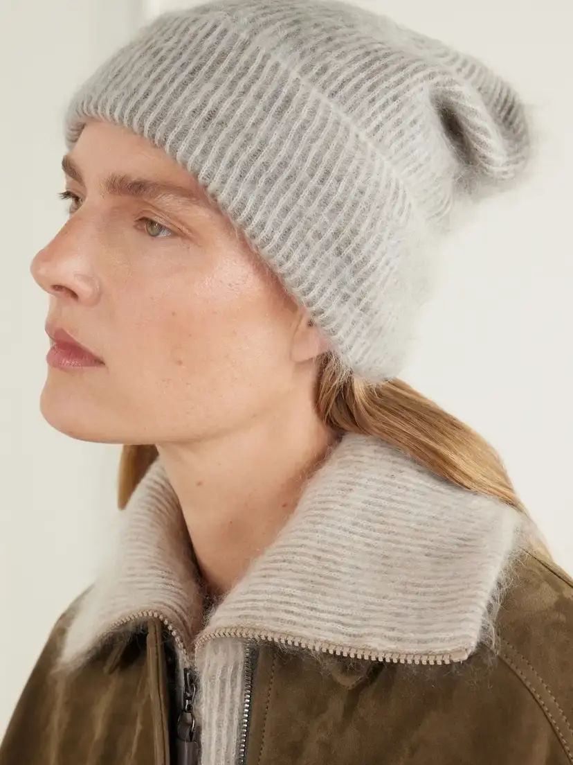 Brunello Cucinelli Brushed Ribbed Mohair-blend Beanie | Thumbnail 2 Brunello Cucinelli Brushed Ribbed Mohair-blend Beanie | Thumbnail 2
