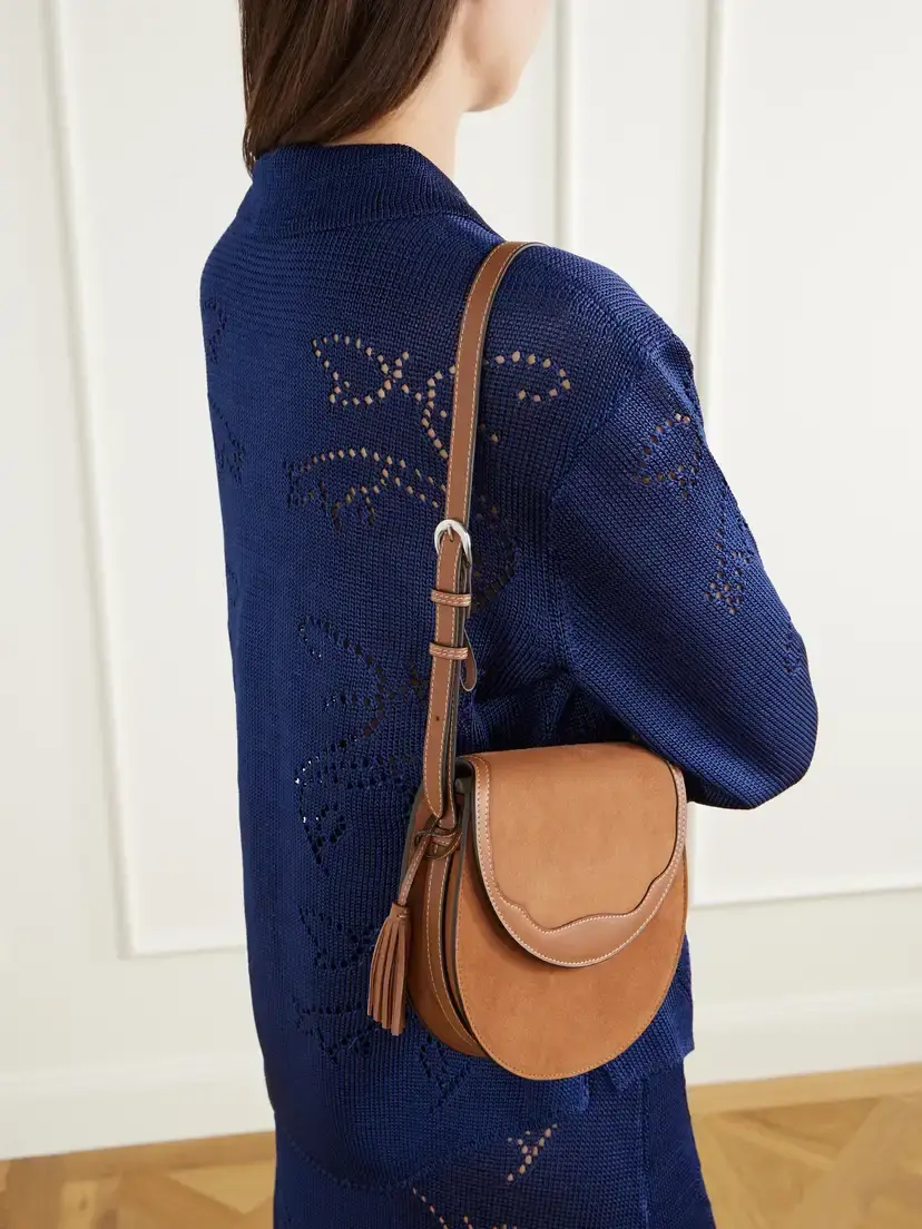 Hunting Season The Small Saddle Tasseled Leather-trimmed Suede Shoulder Bag | Thumbnail 2