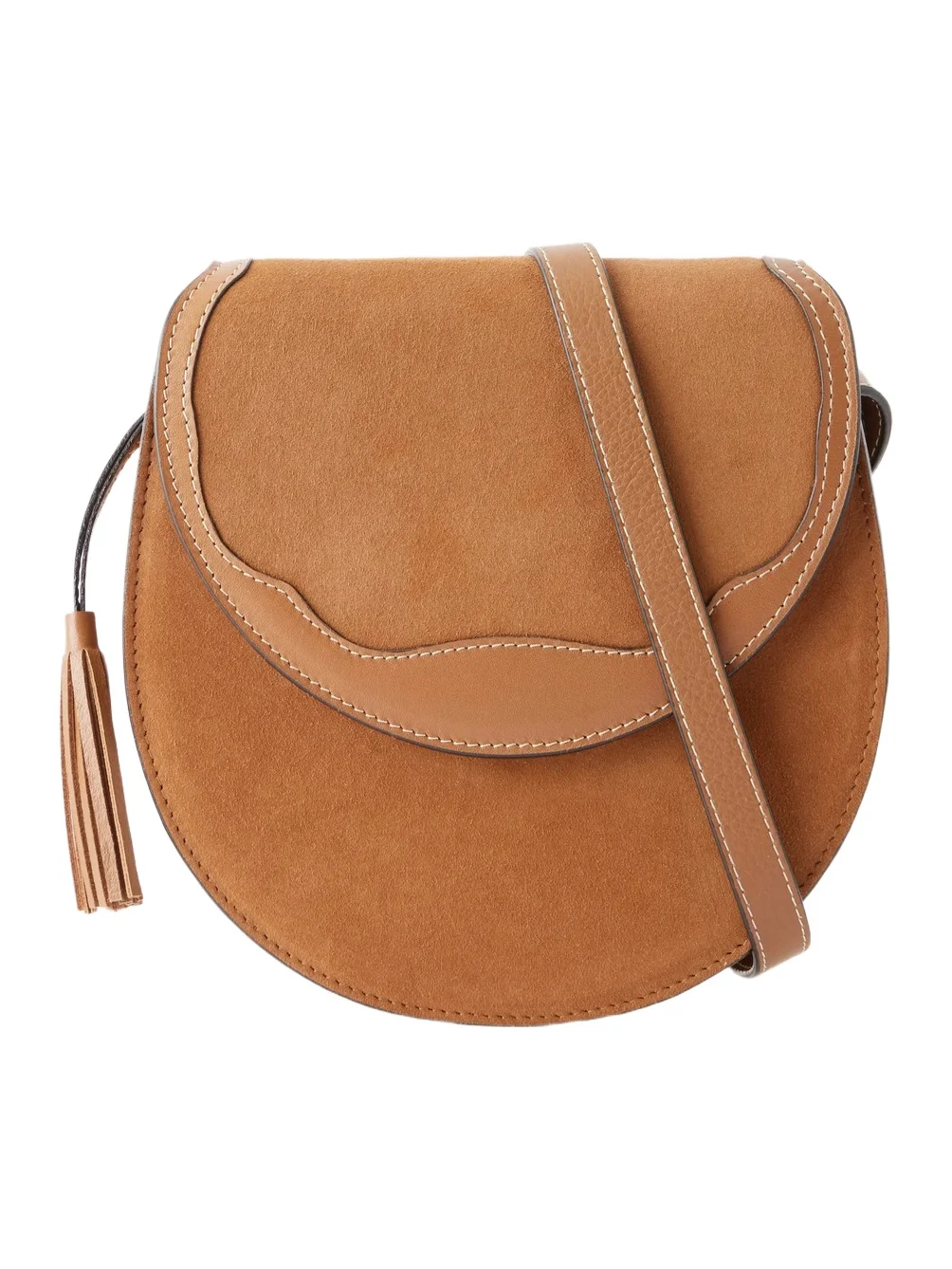 Hunting Season The Small Saddle Tasseled Leather-trimmed Suede Shoulder Bag