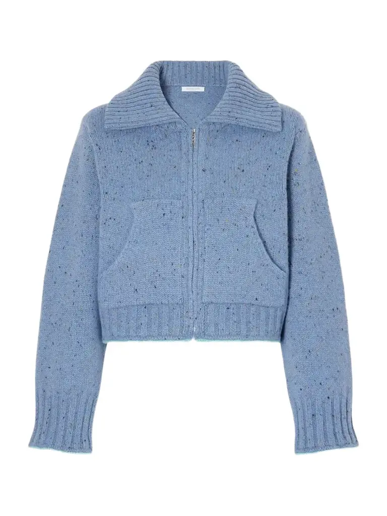 Cropped Cashmere Zip-up Cardigan