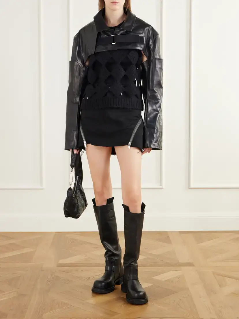 Rick Owens Funnel-neck Paneled Leather Bolero | Thumbnail 2 Rick Owens Funnel-neck Paneled Leather Bolero | Thumbnail 2