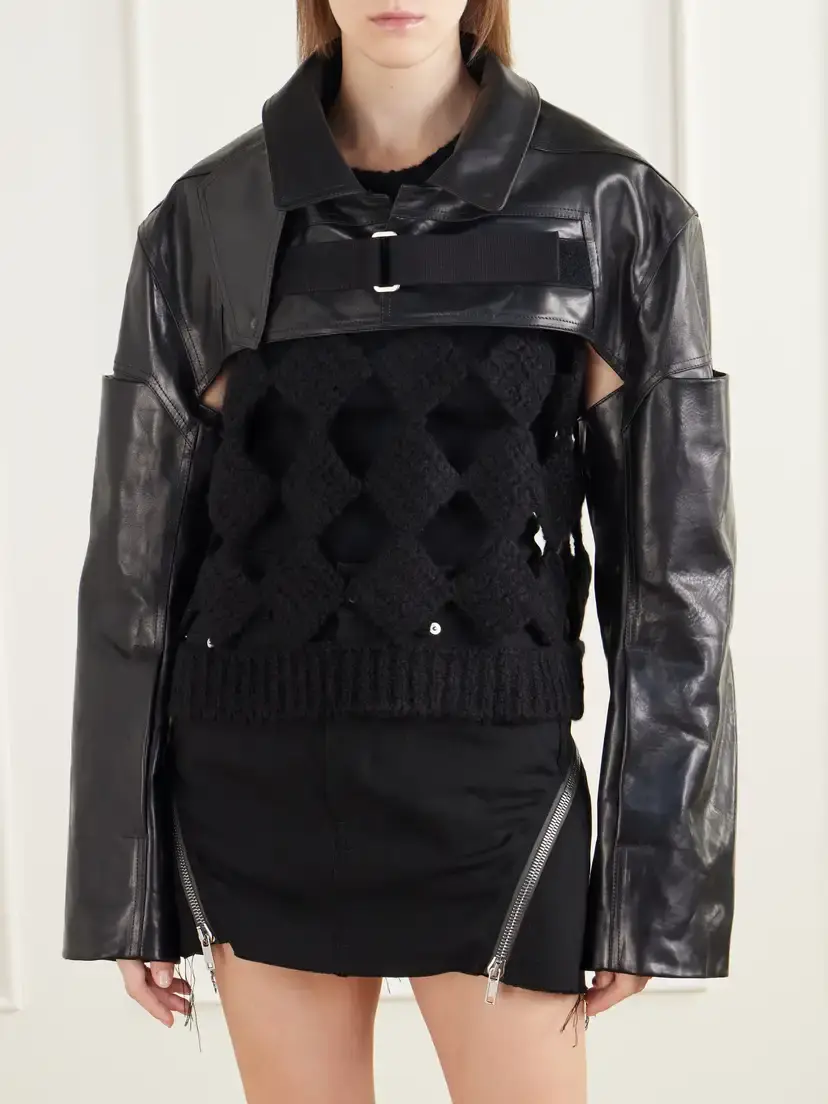 Rick Owens Funnel-neck Paneled Leather Bolero | Thumbnail 3 Rick Owens Funnel-neck Paneled Leather Bolero | Thumbnail 3