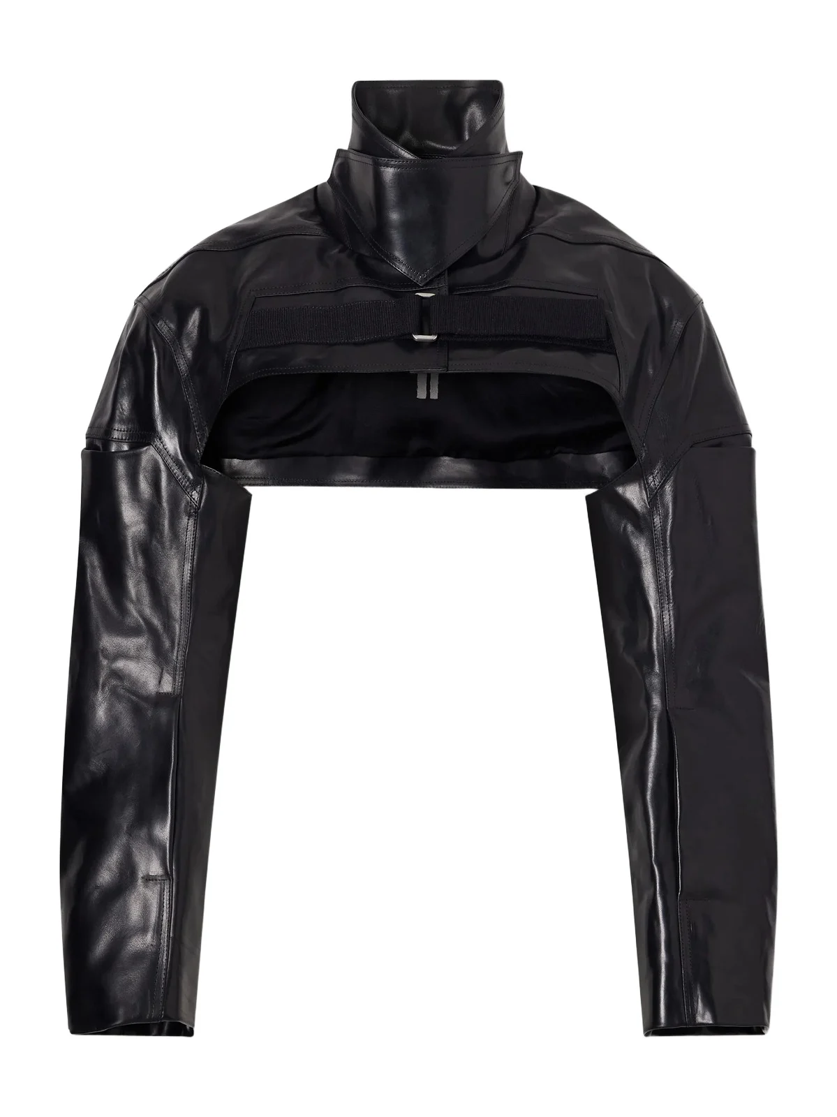 Funnel-neck Paneled Leather Bolero Funnel-neck Paneled Leather Bolero