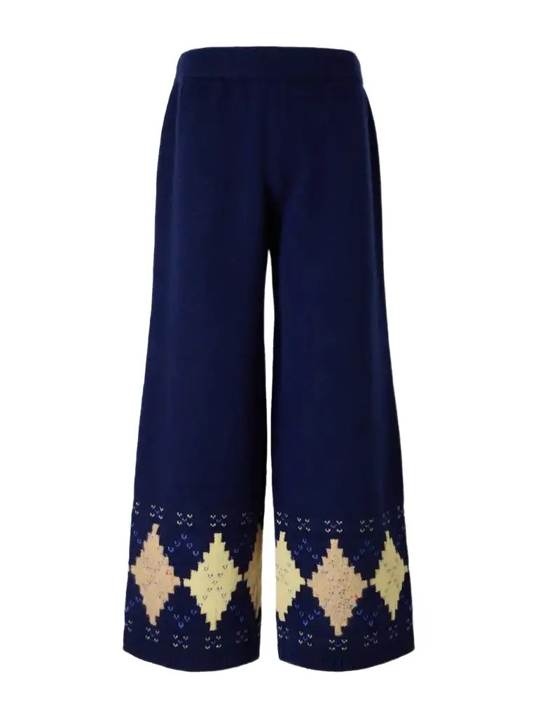 Calle Del Mar Argyle Cashmere Wide-leg Pants
