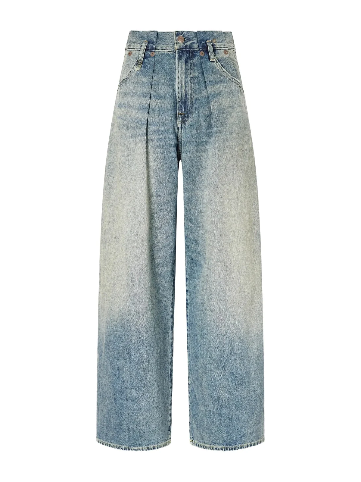 R13 Pleated Waistband Low-rise Wide-leg Jeans