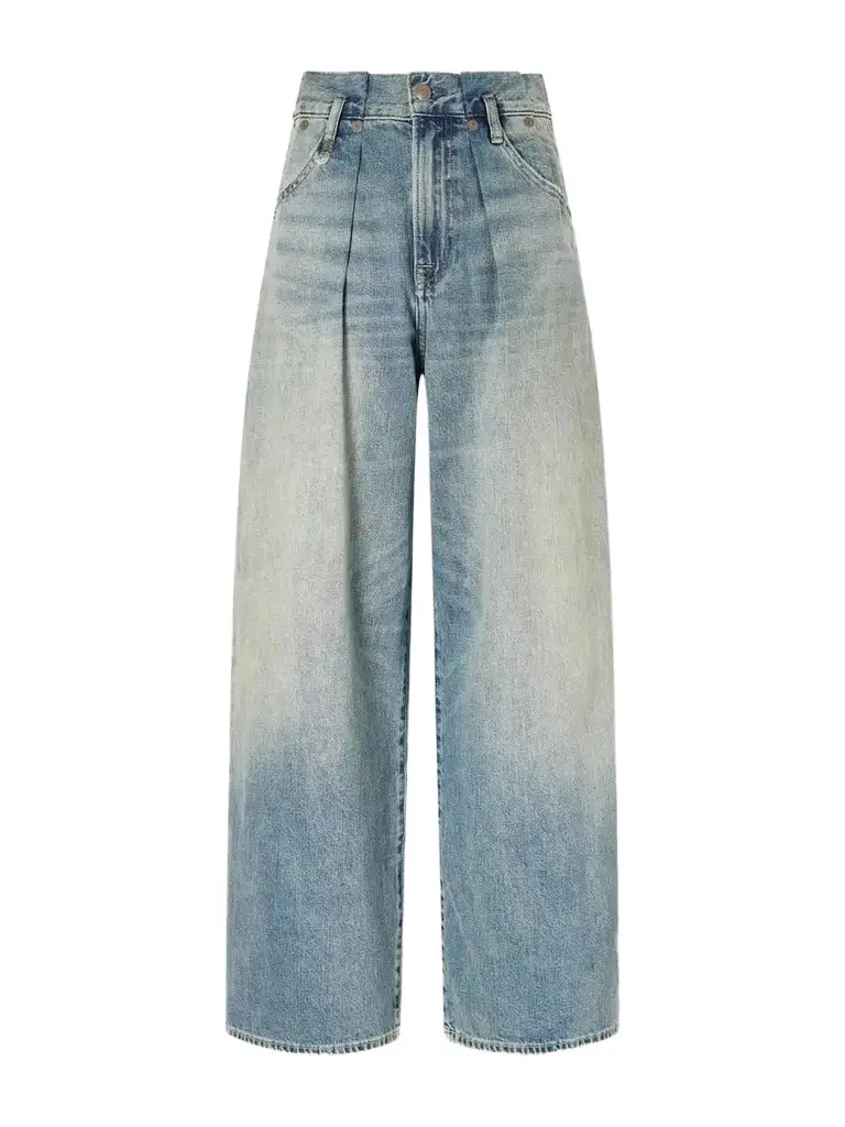 R13 Pleated Waistband Low-rise Wide-leg Jeans