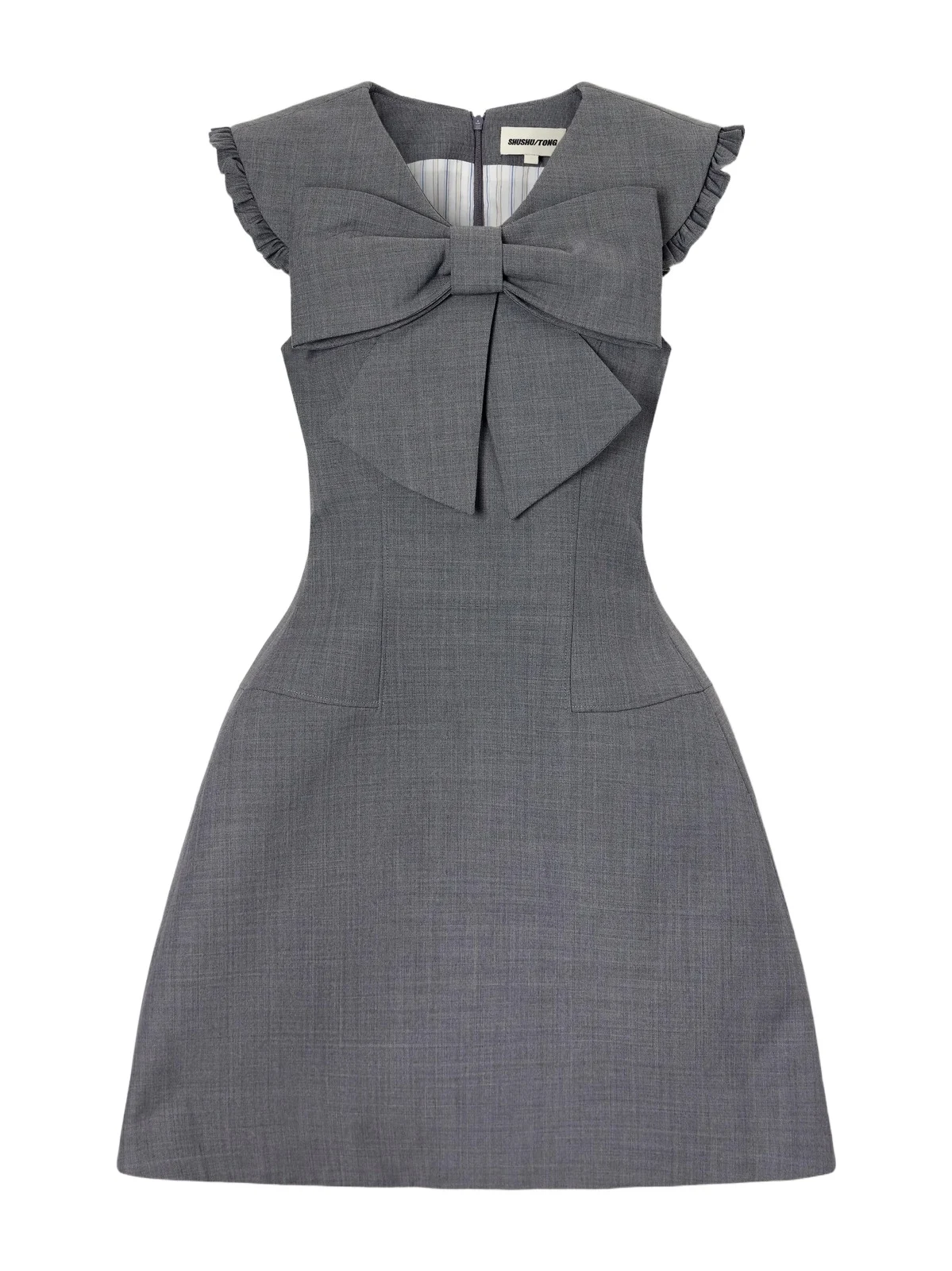 Bow-detail Ruffled Twill Mini Dress Bow-detail Ruffled Twill Mini Dress
