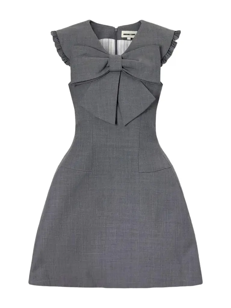 SHUSHU/TONG Bow-detail Ruffled Twill Mini Dress