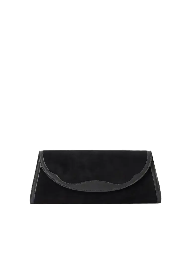 The Opera Leather-trimmed Suede Clutch The Opera Leather-trimmed Suede Clutch