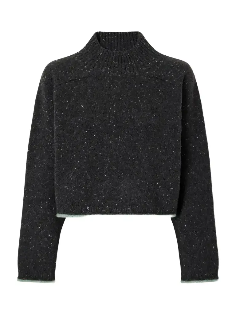 Cropped Donegal Cashmere Turtleneck Sweater