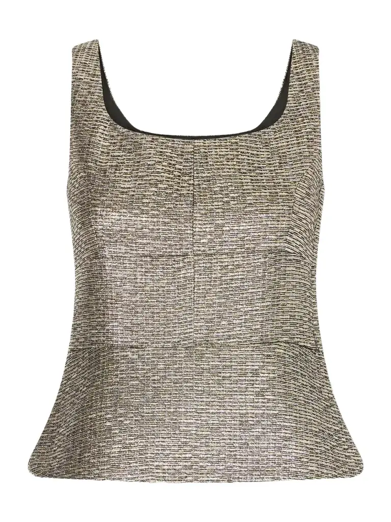 Peplum Textured Metallic Jacquard Bustier Top Peplum Textured Metallic Jacquard Bustier Top