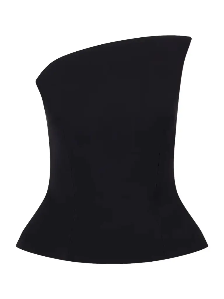 Fuji Strapless Asymmetric Crepe Top