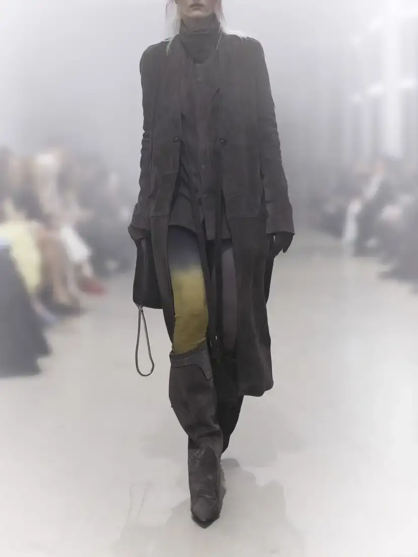 Rick Owens Belted Paneled Suede Wrap Coat | Thumbnail 6