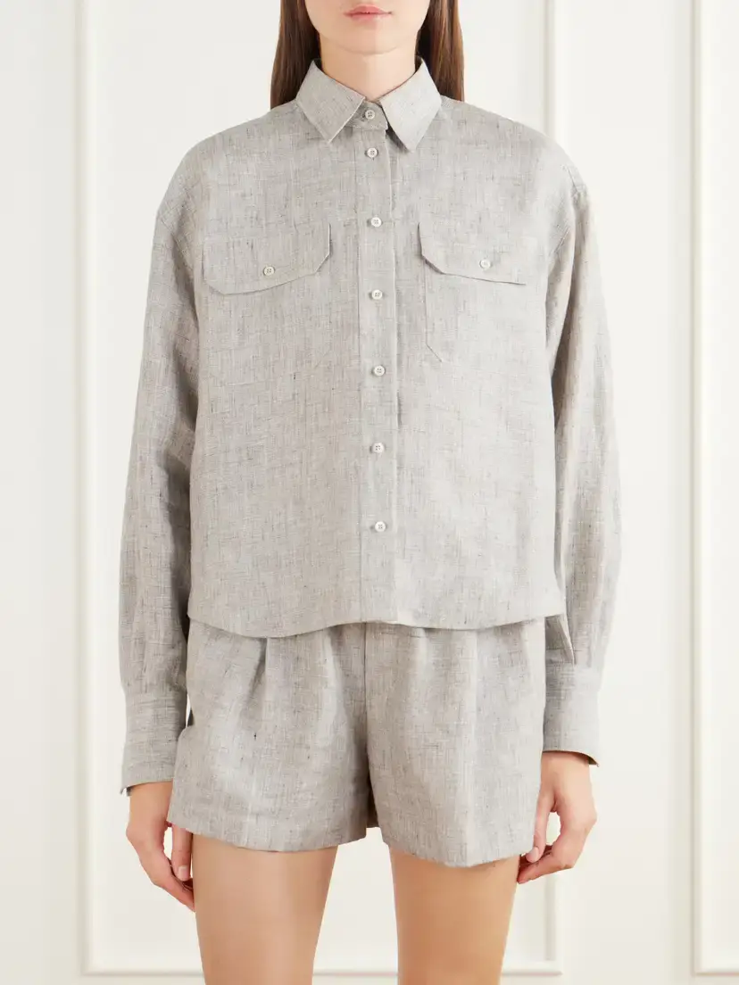 Brunello Cucinelli Cropped Linen-blend Twill Shirt | Thumbnail 3 Brunello Cucinelli Cropped Linen-blend Twill Shirt | Thumbnail 3