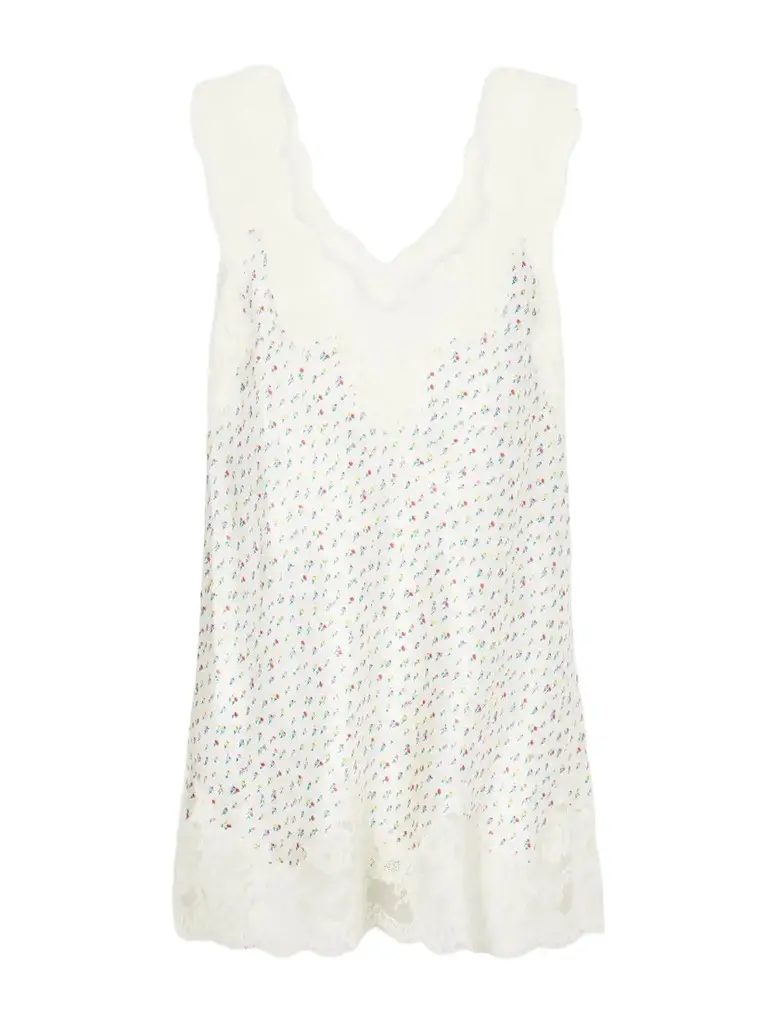 Rabanne Floral-print Lace-trimmed Silk-satin Cami
