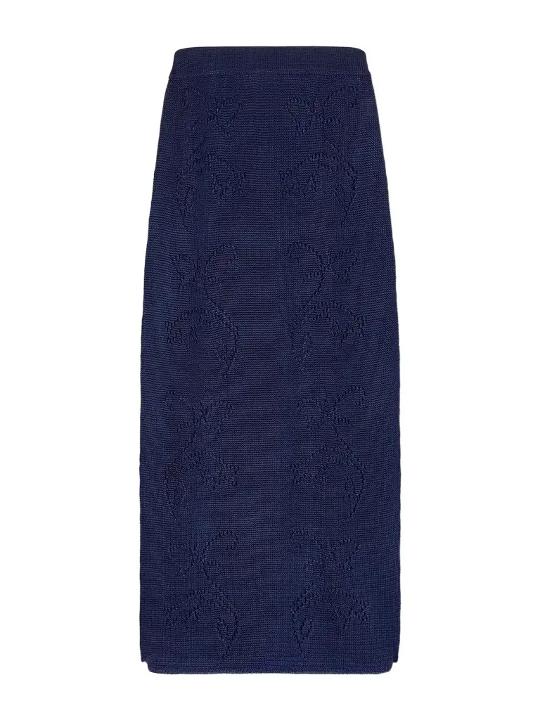 Calle Del Mar Squash Blossom Pointelle-knit Midi Skirt