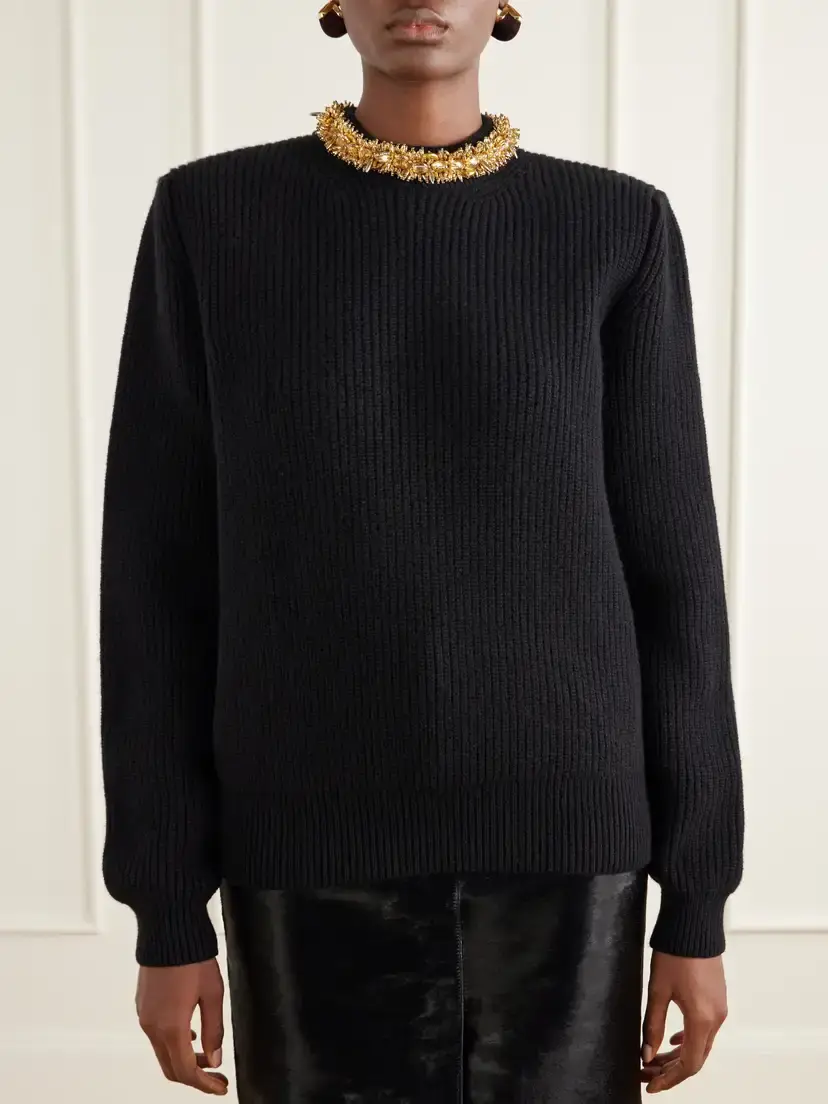 Balmain Embellished Ribbed Wool And Cashmere-blend Sweater - Black | Thumbnail 3 Balmain Embellished Ribbed Wool And Cashmere-blend Sweater - Black | Thumbnail 3