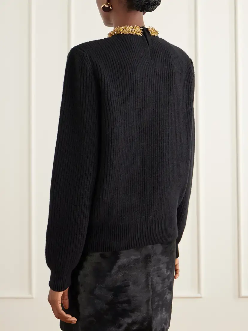 Balmain Embellished Ribbed Wool And Cashmere-blend Sweater - Black | Thumbnail 4 Balmain Embellished Ribbed Wool And Cashmere-blend Sweater - Black | Thumbnail 4
