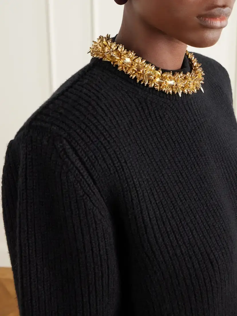Balmain Embellished Ribbed Wool And Cashmere-blend Sweater - Black | Thumbnail 5 Balmain Embellished Ribbed Wool And Cashmere-blend Sweater - Black | Thumbnail 5