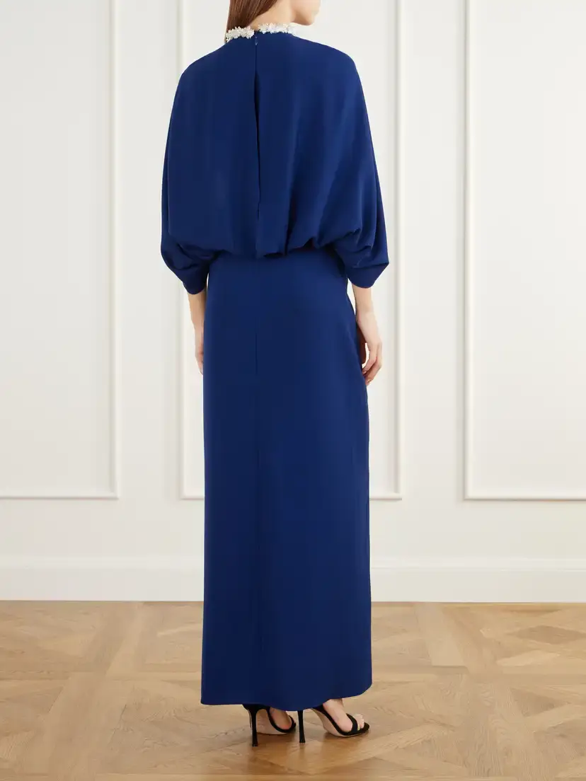 Simkhai Annette Cape-effect Bead-embellished Gathered Velvet-trimmed Crepe Gown | Thumbnail 3 Simkhai Annette Cape-effect Bead-embellished Gathered Velvet-trimmed Crepe Gown | Thumbnail 3