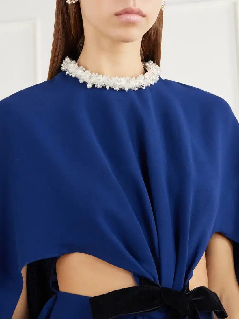 Simkhai Annette Cape-effect Bead-embellished Gathered Velvet-trimmed Crepe Gown | Thumbnail 4 Simkhai Annette Cape-effect Bead-embellished Gathered Velvet-trimmed Crepe Gown | Thumbnail 4