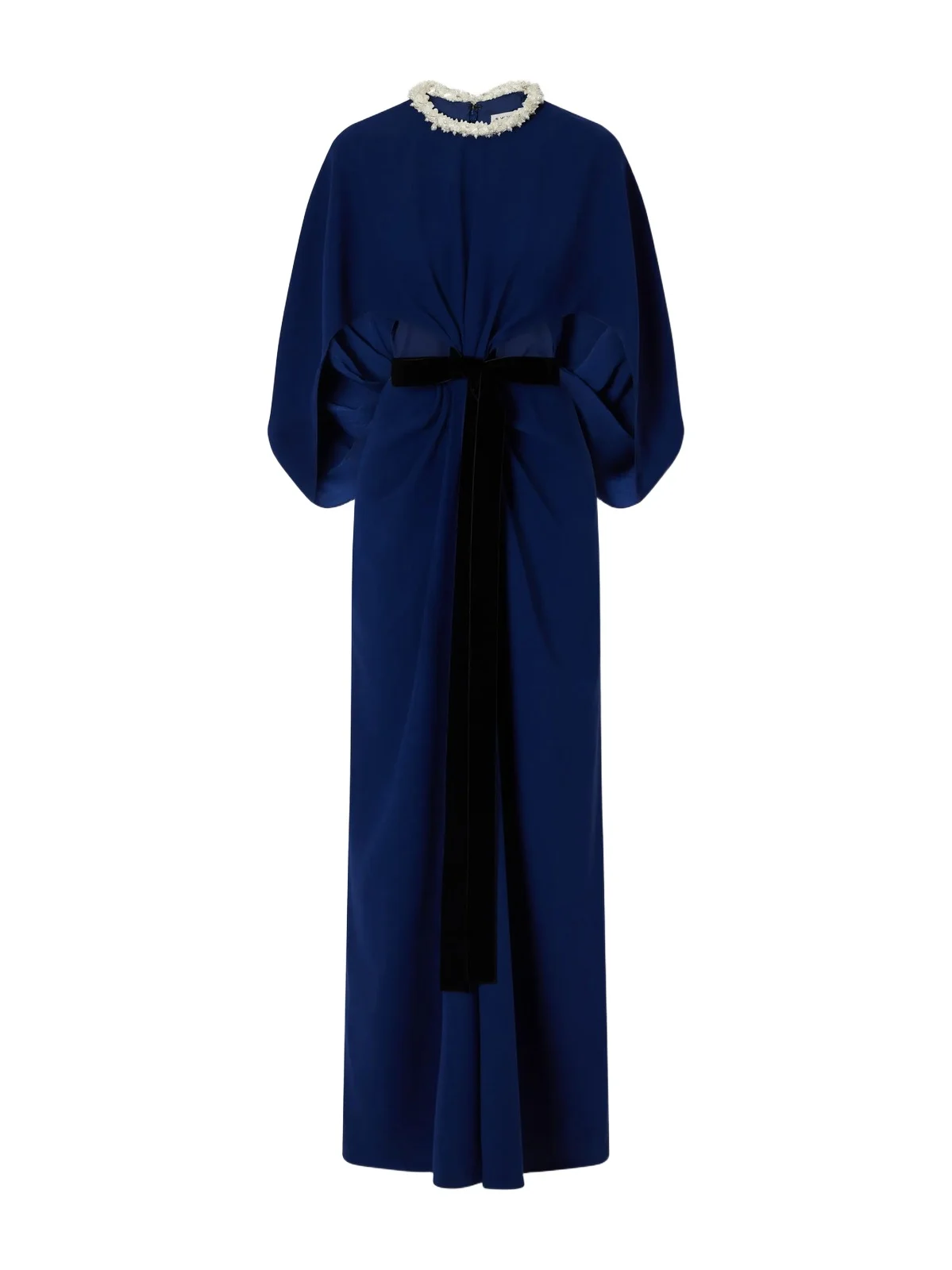 Annette Cape-effect Bead-embellished Gathered Velvet-trimmed Crepe Gown