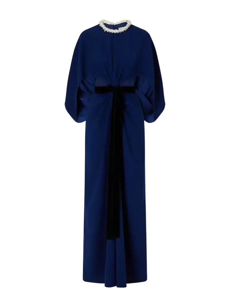 Simkhai Annette Cape-effect Bead-embellished Gathered Velvet-trimmed Crepe Gown