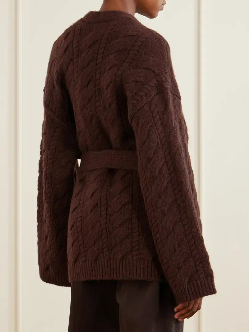 DÔEN Alpine Belted Cable-knit Wool And Cashmere-blend Cardigan - Burgundy | Thumbnail 3 DÔEN Alpine Belted Cable-knit Wool And Cashmere-blend Cardigan - Burgundy | Thumbnail 3