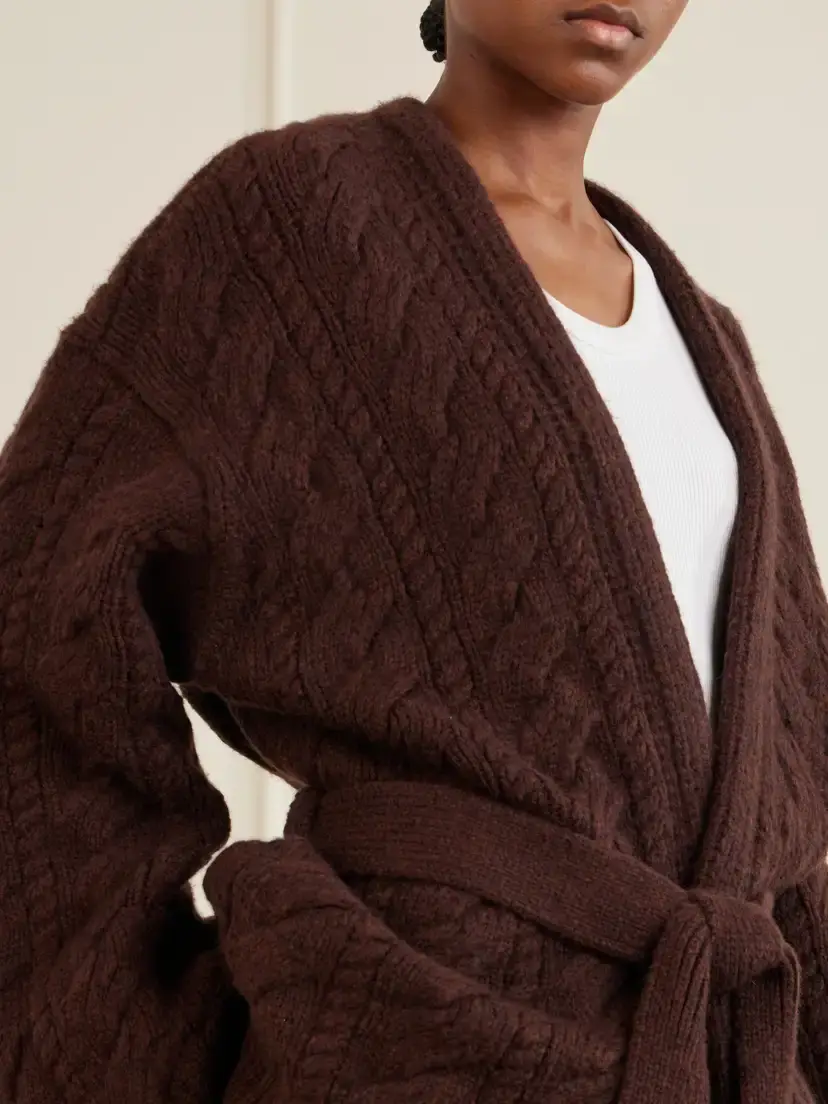 DÔEN Alpine Belted Cable-knit Wool And Cashmere-blend Cardigan - Burgundy | Thumbnail 4 DÔEN Alpine Belted Cable-knit Wool And Cashmere-blend Cardigan - Burgundy | Thumbnail 4