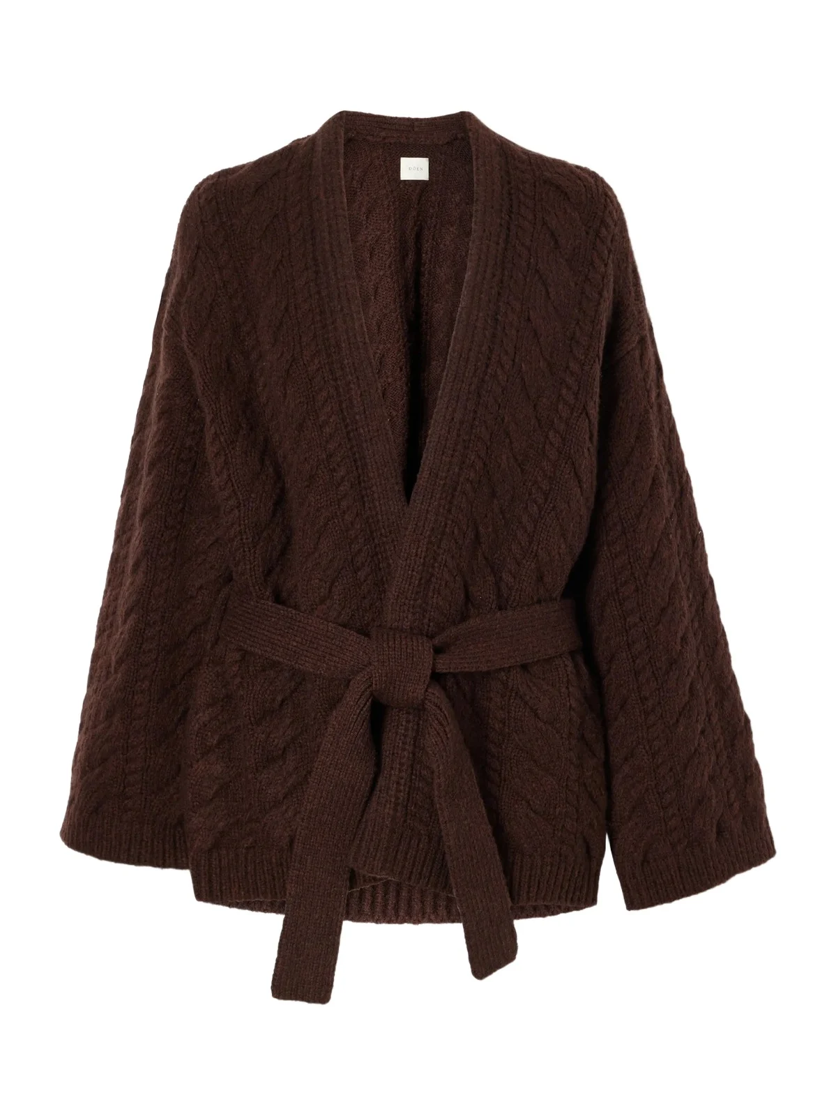DÔEN Alpine Belted Cable-knit Wool And Cashmere-blend Cardigan - Burgundy