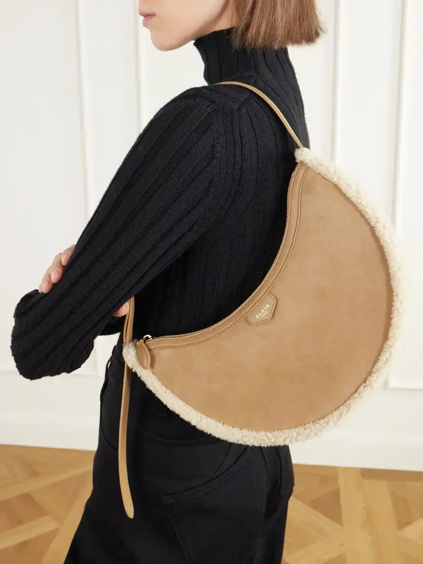 Alaïa Demi Lune Shearling-trimmed Suede Shoulder Bag | Thumbnail 2