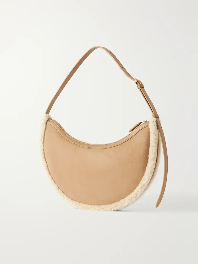 Alaïa Demi Lune Shearling-trimmed Suede Shoulder Bag | Thumbnail 3