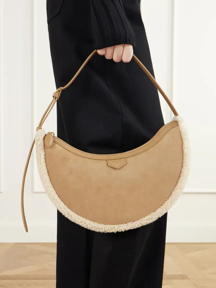 Alaïa Demi Lune Shearling-trimmed Suede Shoulder Bag | Thumbnail 6