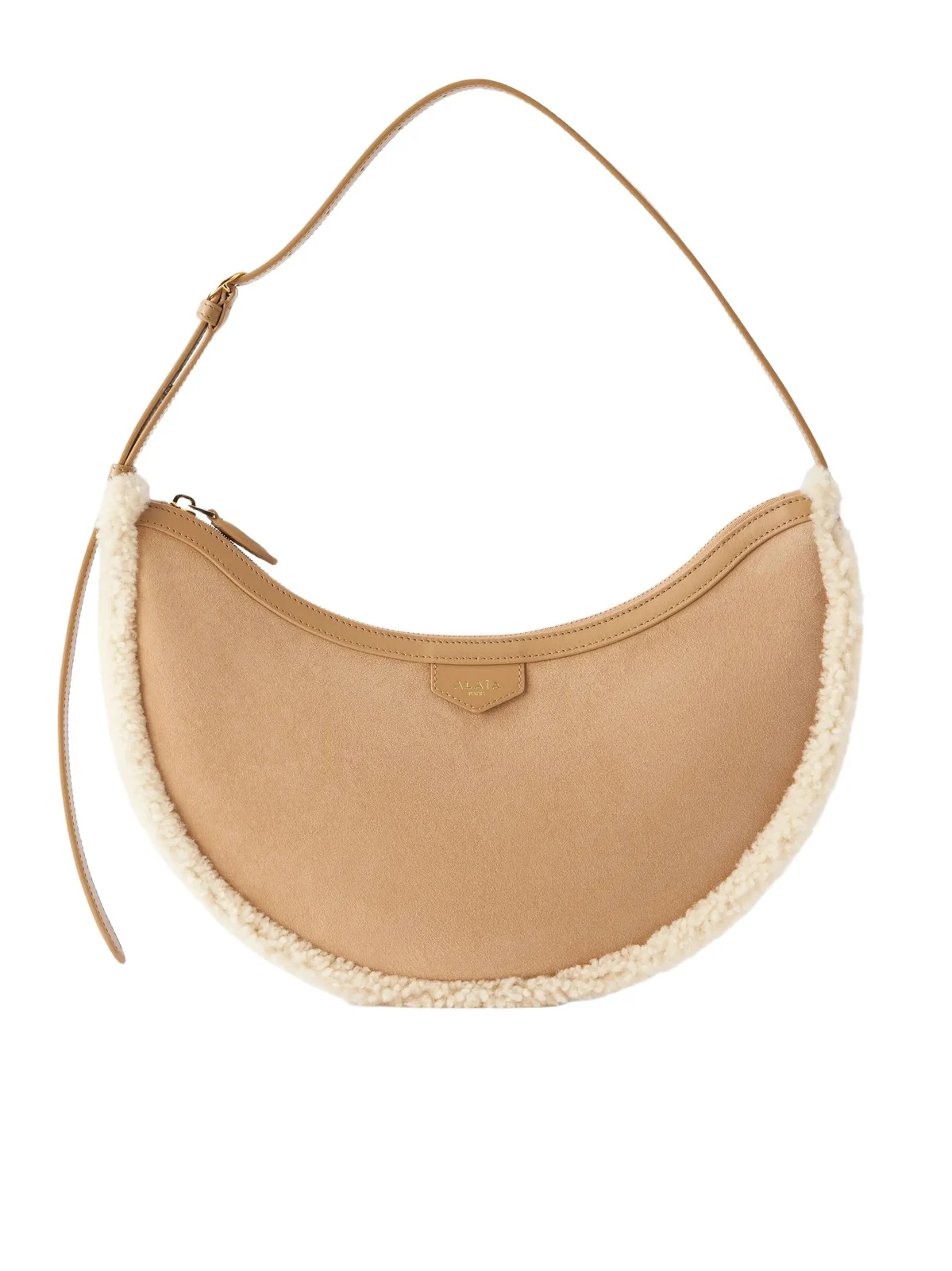 Demi Lune Shearling-trimmed Suede Shoulder Bag