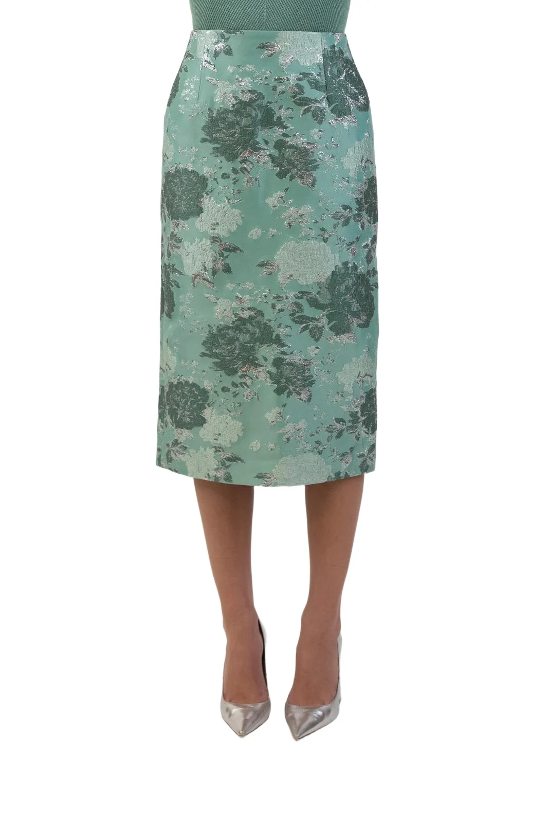 Aknvas The Clarissa skirt in mint and silver jacquard