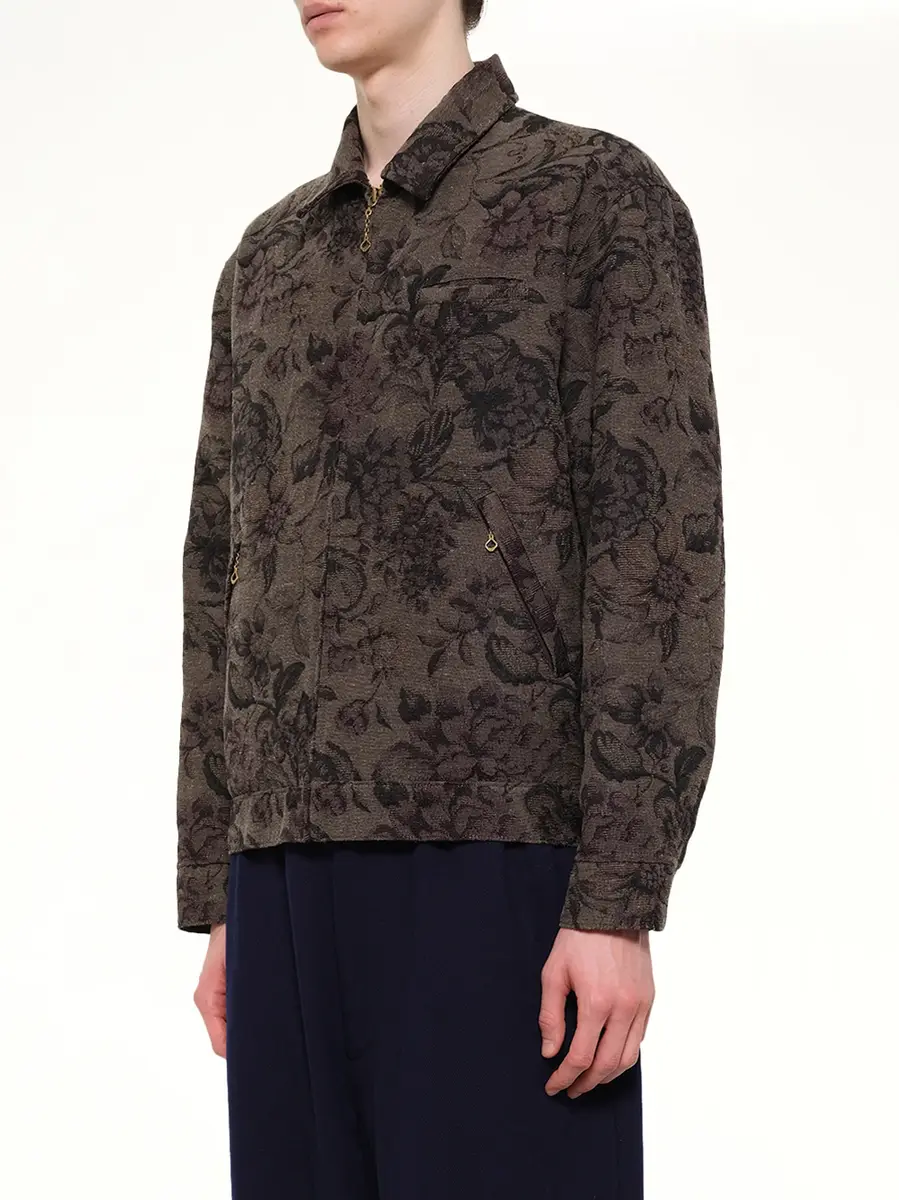Undercover Flower Zip Up Jacket in Dark Khaki | Thumbnail 3