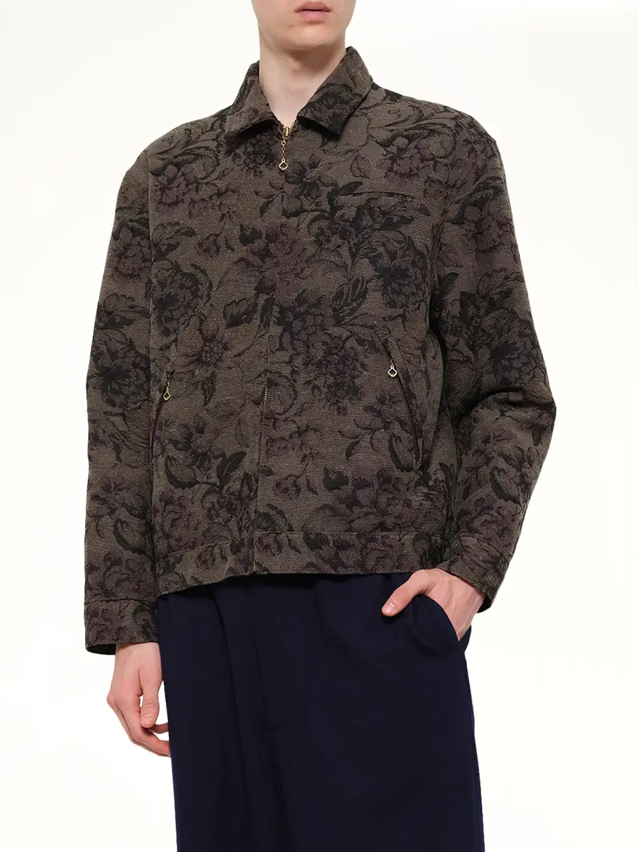 Undercover Flower Zip Up Jacket in Dark Khaki | Thumbnail 6