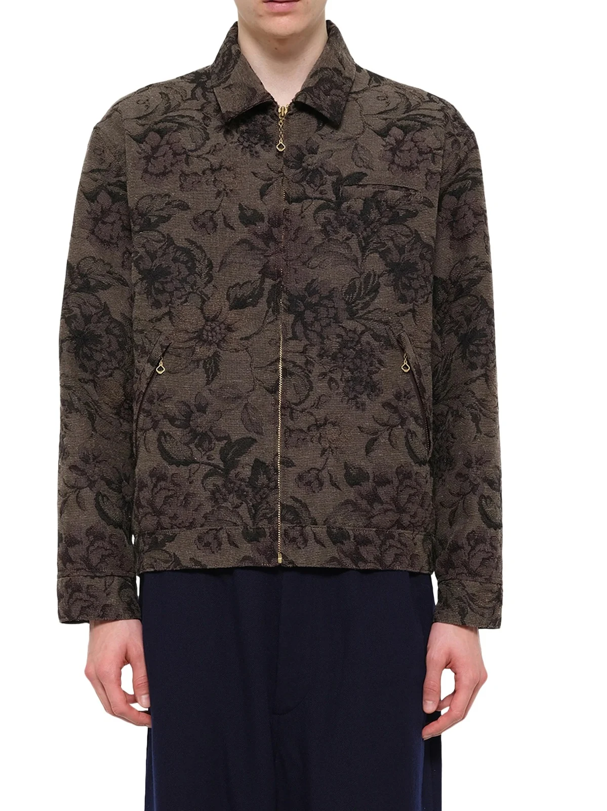 Undercover Flower Zip Up Jacket in Dark Khaki