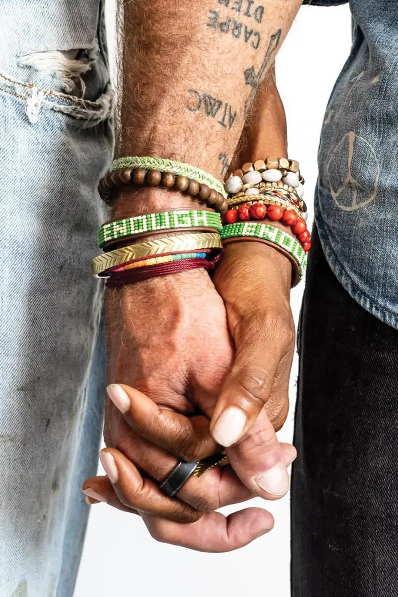 ENOUGH Enough Green Beaded Leather Bracelet Set | Thumbnail 3