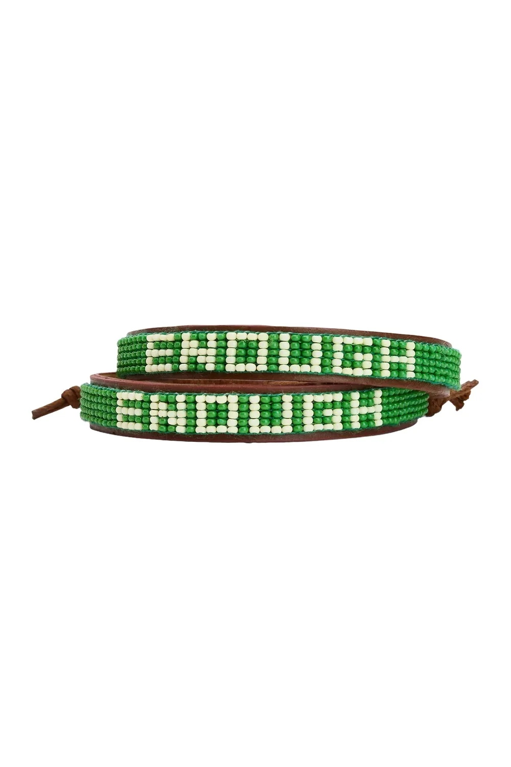 ENOUGH Enough Green Beaded Leather Bracelet Set