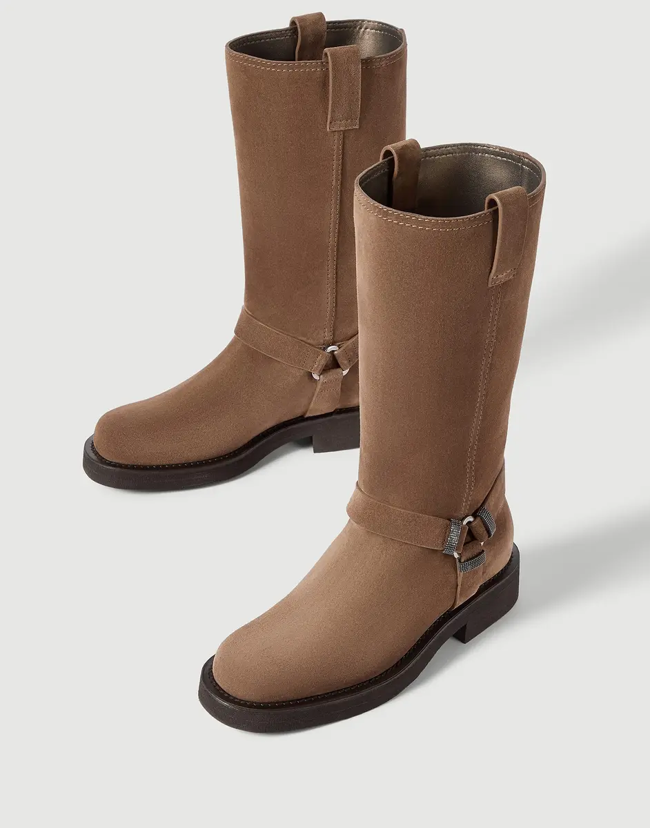 Brunello Cucinelli Suede Biker Boots with monili | Thumbnail 3 Brunello Cucinelli Suede Biker Boots with monili | Thumbnail 3
