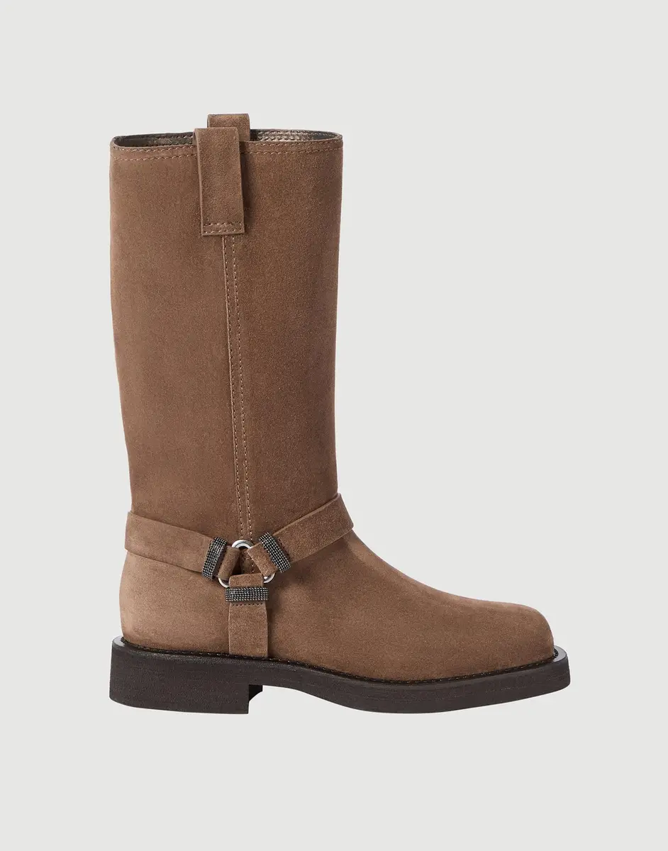 Brunello Cucinelli Suede Biker Boots with monili | Thumbnail 5 Brunello Cucinelli Suede Biker Boots with monili | Thumbnail 5