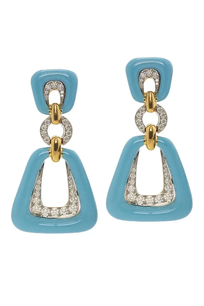 Diamond Light Blue Dinner Bell Earrings Diamond Light Blue Dinner Bell Earrings