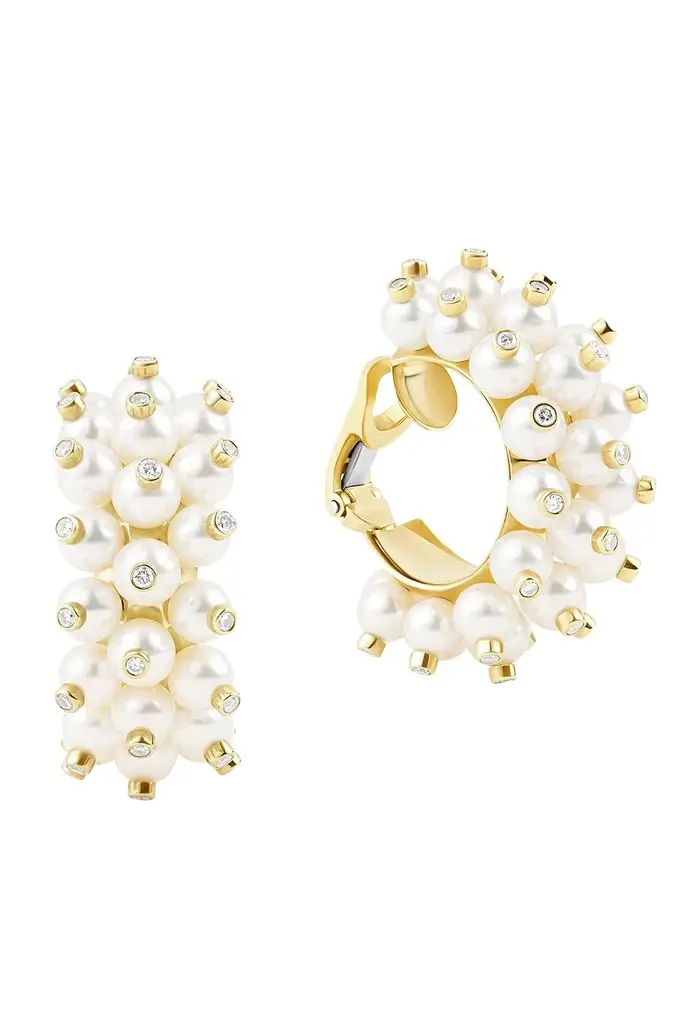 Pearl Diamond Stella Hoop Earrings