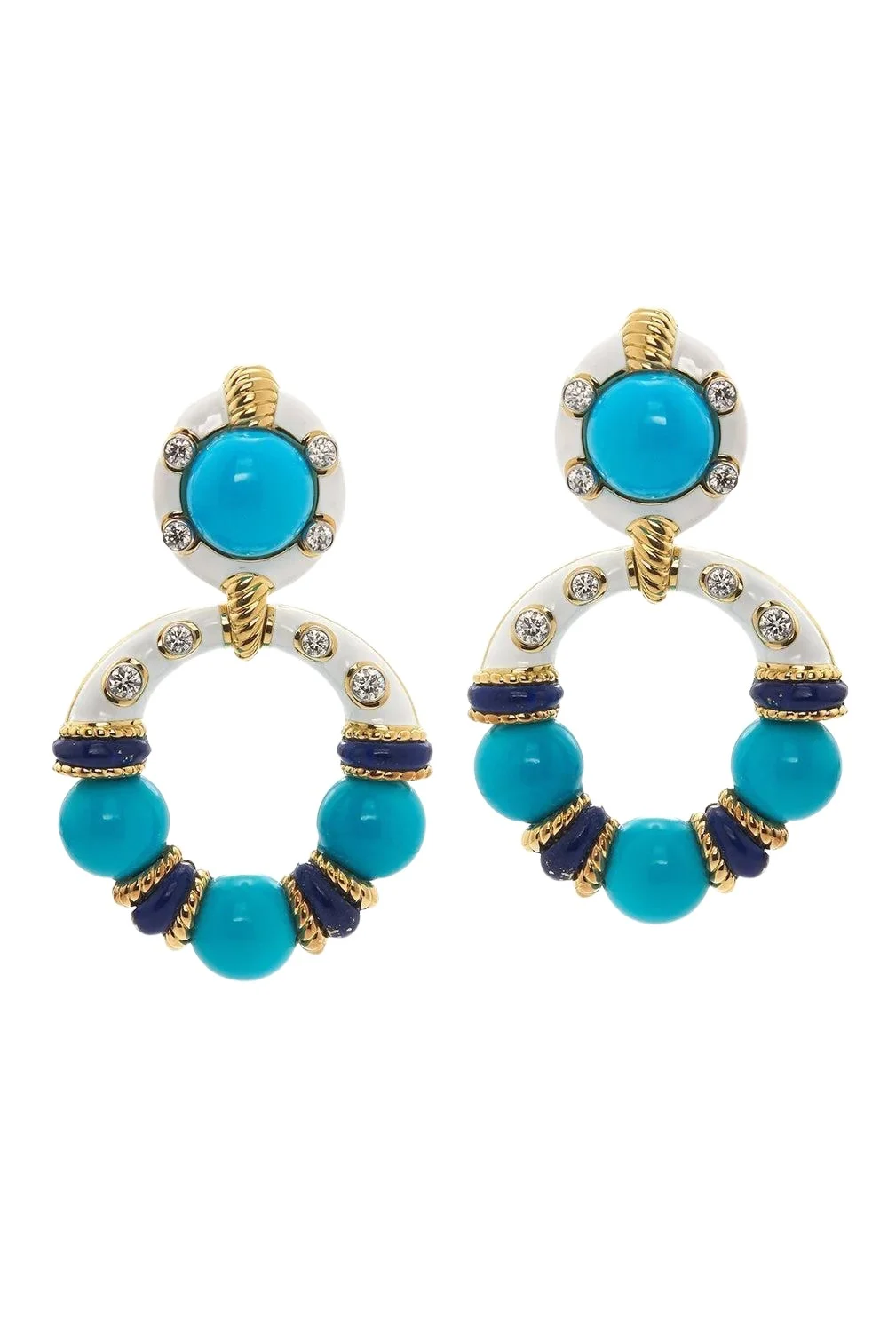 DAVID WEBB Turquoise Lapis White Manhattan Minimalism Earrings