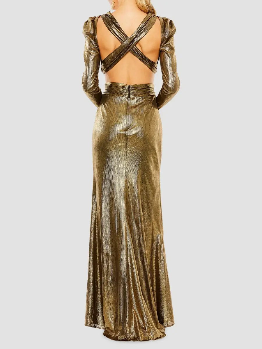 Mac Duggal Women's Ieena Foile Jersey Open-Back Gown | Thumbnail 3 Mac Duggal Women's Ieena Foile Jersey Open-Back Gown | Thumbnail 3