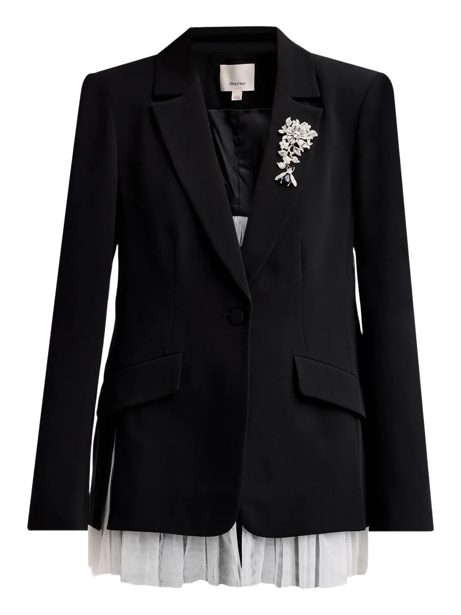 Women's Rosabelle Brooch-Detail Ruffle-Hem Blazer Women's Rosabelle Brooch-Detail Ruffle-Hem Blazer