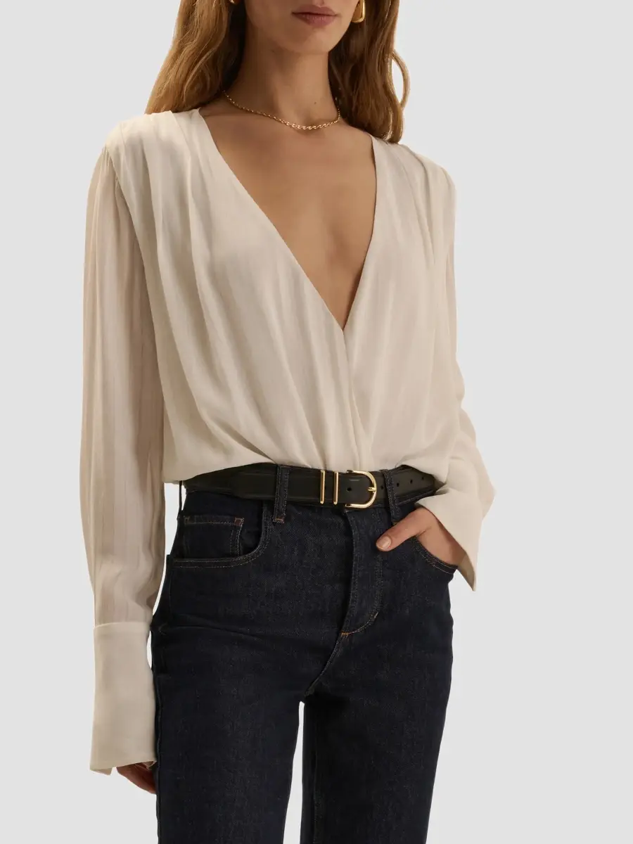 Favorite Daughter Women's The Stripe Jacquard Date Blouse Bodysuit | Thumbnail 4 Favorite Daughter Women's The Stripe Jacquard Date Blouse Bodysuit | Thumbnail 4